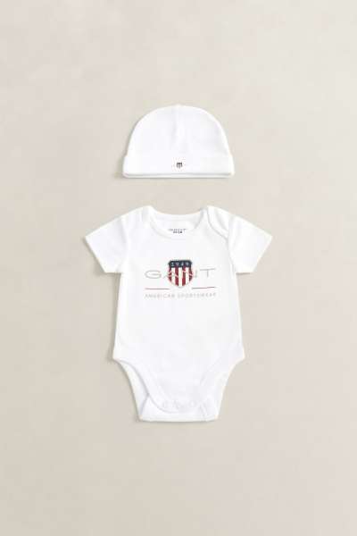 GYEREK SZETT GANT SS ROMPER AND HAT SET WHITE