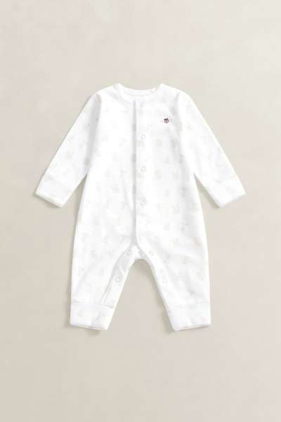 PIZSAMA GANT MONOGRAM LS SLEEPSUIT WHITE