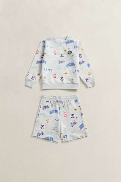 MELEGÍTŐSZETT GANT AOP CREW AND SWEATPANT SET GREY MELANGE