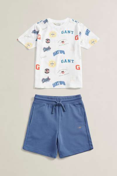 MELEGÍTŐSZETT GANT AOP SS T-SHIRT AND SWEATSHORT SET WHITE
