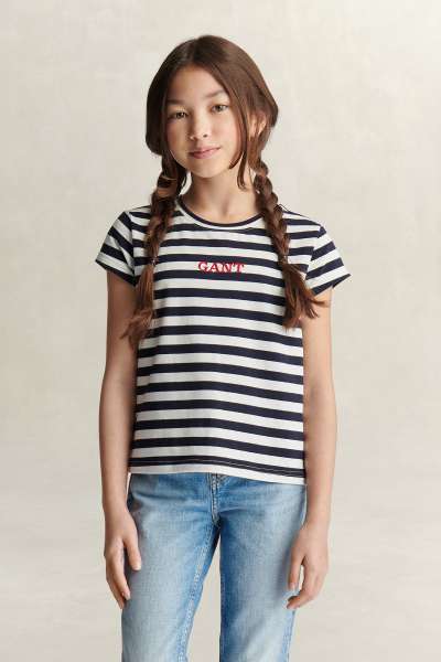 PÓLÓ GANT STRIPE CAP SLEEVE T-SHIRT EVENING BLUE
