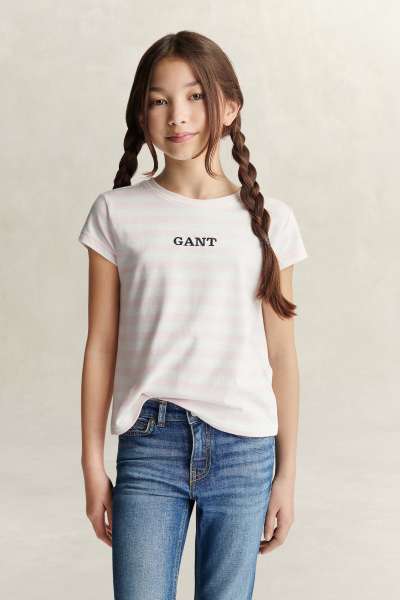 PÓLÓ GANT STRIPE CAP SLEEVE T-SHIRT LIGHT PINK
