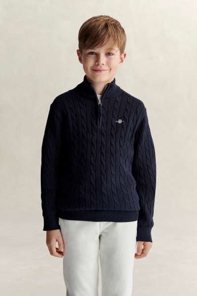 PULÓVER GANT SHIELD COTTON CABLE HALF ZIP SWEATER EVENING BLUE