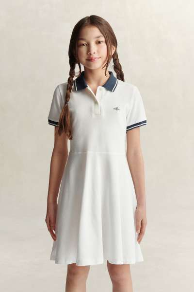 RUHA GANT SHIELD SS POLO DRESS WHITE