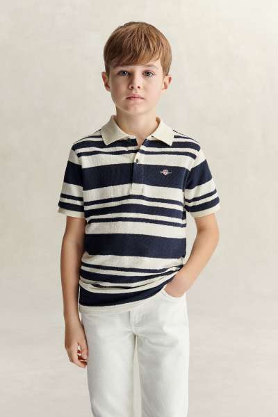 PÓLÓ GANT SHIELD STRIPE TEXTURE SS POLO SHIRT EVENING BLUE