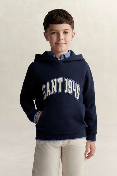 MELEGÍTŐFELSŐ GANT COLLEGIATE RIB INSERT HOODIE EVENING BLUE