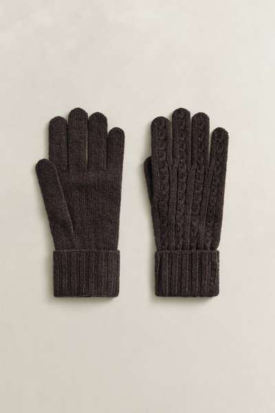 KESZTYŰ GANT WOOL CABLE GLOVES DEEP BROWN