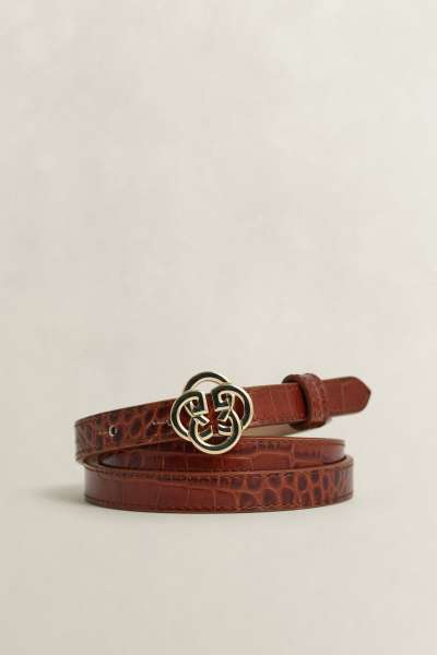 ÖV GANT MONOGRAM BUCKLE SLIM CROCO BELT COGNAC