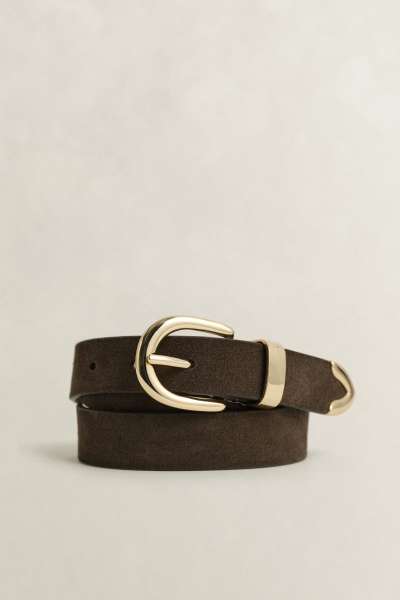 ÖV GANT SUEDE METAL TIP BELT DEEP BROWN