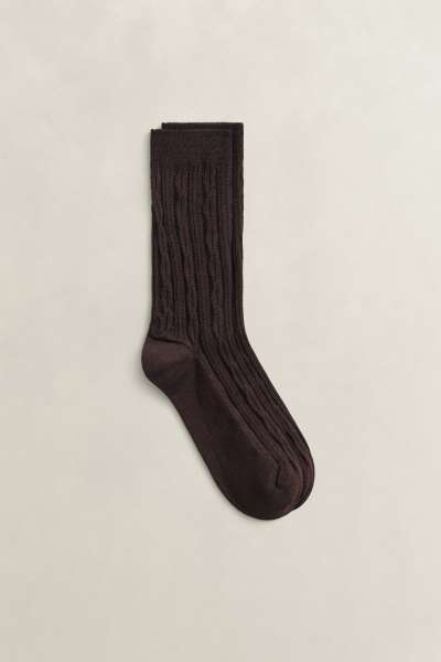 ZOKNI GANT CABLE KNIT SOCKS DEEP BROWN