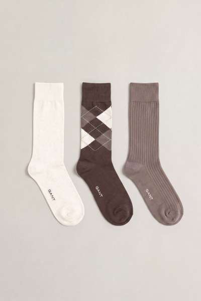 ZOKNI GANT ARGYLE 3-PACK SHADOW BROWN