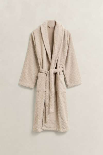 FÜRDŐKÖPENY GANT JACQUARD HERRINGBONE ROBE FADED BEIGE