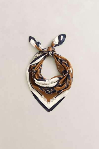 SÁL GANT CHAIN PRINT SILK SCARF CARAMEL BROWN