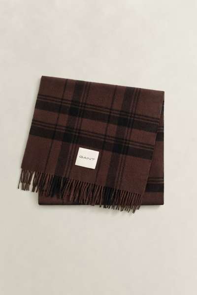 SÁL GANT CHECK WOOL SCARF DEEP BROWN