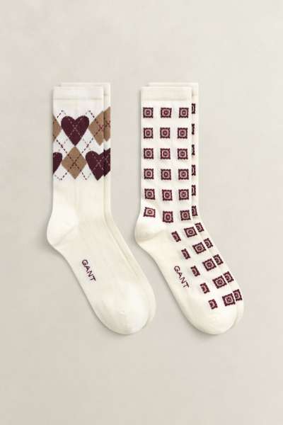 ZOKNI GANT ARGYLE HEART 2-PACK SOCKS GIFT BOX CREAM