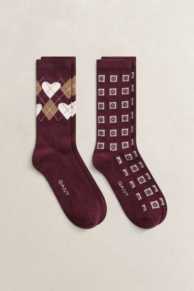 ZOKNI GANT ARGYLE HEART 2-PACK SOCKS GIFT BOX DARKENED WINE