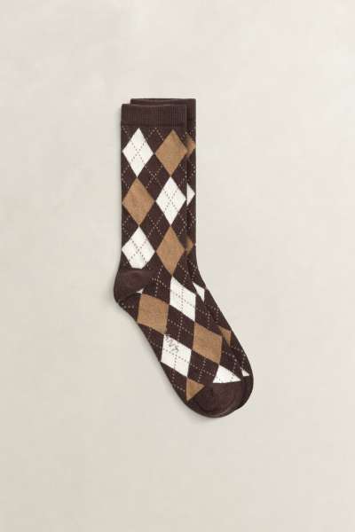 ZOKNI GANT ARGYLE CHECK SOCKS DEEP BROWN