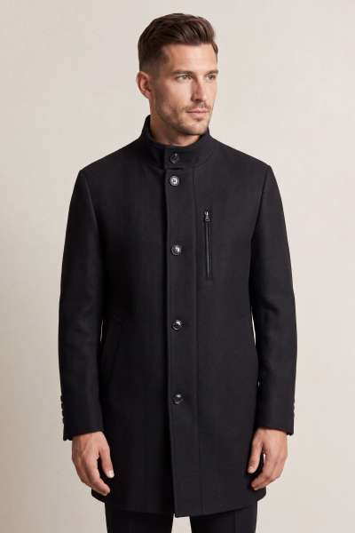 KABÁT GANT WOOL TAND-UP COAT BLACK