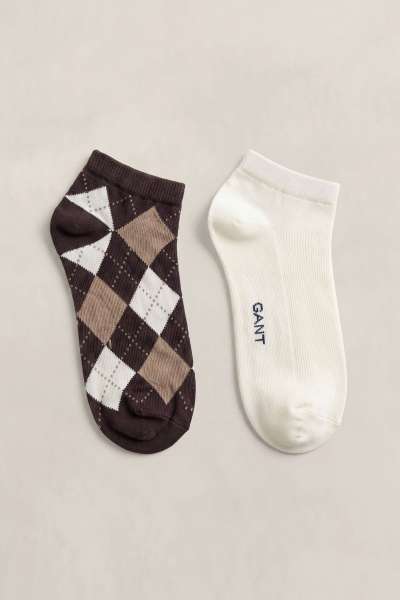 ZOKNI GANT ARGYLE CHECK ANKLE SOCKS 2-PACK DEEP BROWN