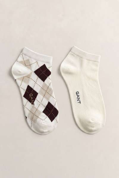 ZOKNI GANT ARGYLE CHECK ANKLE SOCKS 2-PACK EGGSHELL