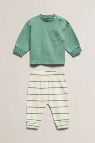 GYEREK SZETT GANT CREW AND STRIPED LEGGING SET EARLY GREEN