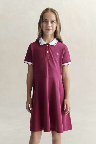 RUHA GANT SHIELD SS POLO DRESS VIBRANT BURGUNDY
