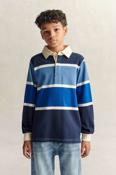 PÓLÓ GANT STRIPED SCRIPT GRAPHIC RUGGER EVENING BLUE