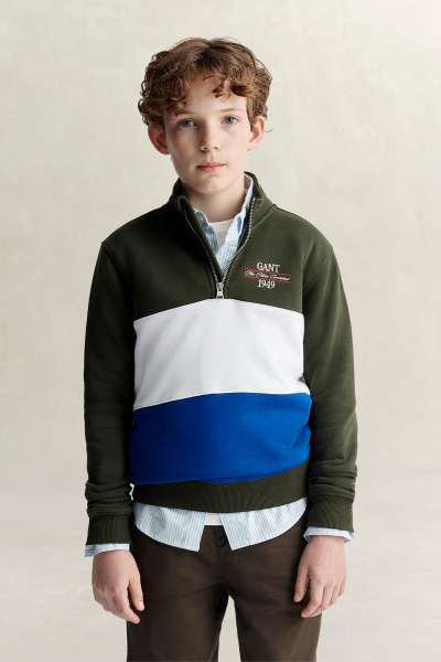 MELEGÍTŐFELSŐ GANT CREST GRAPHIC HALF ZIP DARK MOSS GREEN
