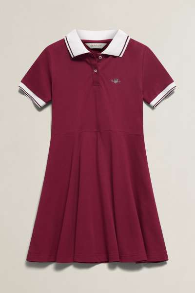RUHA GANT SHIELD SS POLO DRESS VIBRANT BURGUNDY