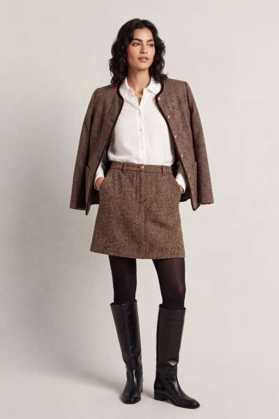 ZAKÓ GANT COLLARLESS BOUCLE BLAZER CARAMEL BROWN