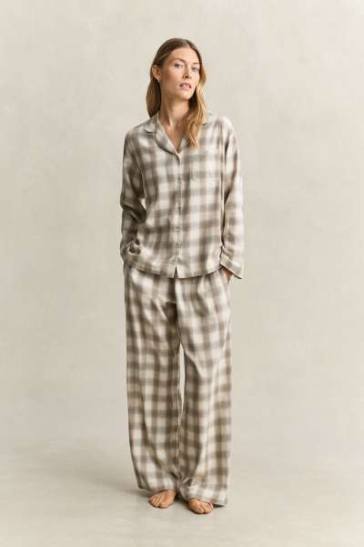 PIZSAMA GANT CHECKED FLANNEL PAJAMA SET MIST TAUPE