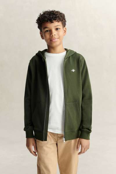 MELEGÍTŐFELSŐ GANT SHIELD FULL ZIP HOODIE DARK MOSS GREEN