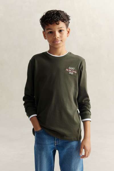 PÓLÓ GANT CREST LS T-SHIRT DARK MOSS GREEN