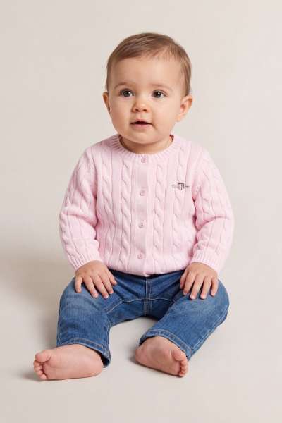 KARDIGÁN GANT SHIELD CABLE KNIT CARDIGAN LIGHT PINK