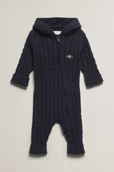 OVERÁL GANT SHIELD CABLEKNIT LS HOODED ROMPER EVENING BLUE