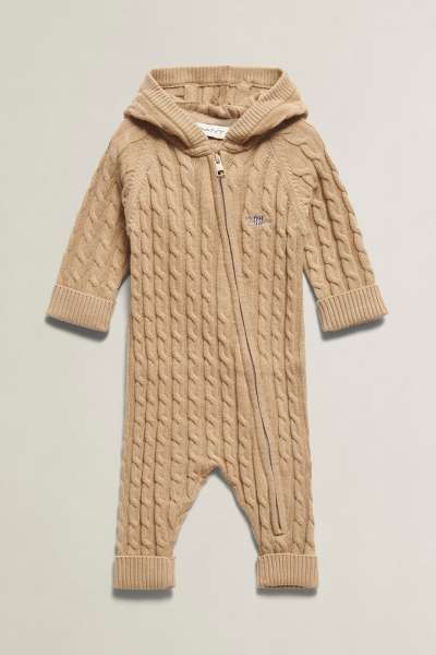 OVERÁL GANT SHIELD CABLEKNIT LS HOODED ROMPER OAT BEIGE