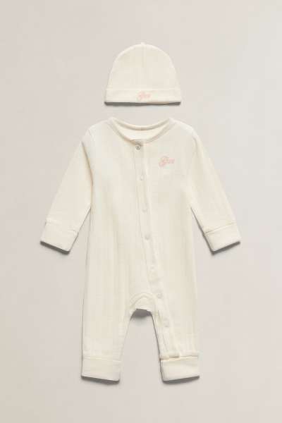 GYEREK SZETT GANT POINTELLE LS ROMPER & HAT SET CREAM