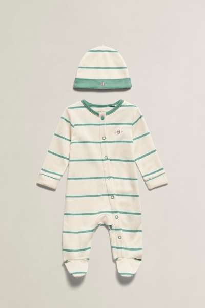 GYEREK SZETT GANT LS SHIELD STRIPE ROMPER CREAMED WHITE