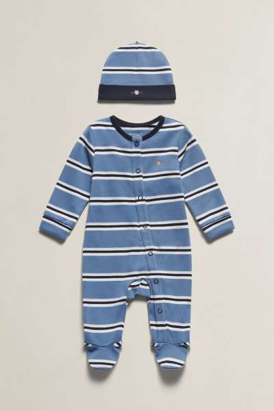 GYEREK SZETT GANT LS SHIELD STRIPE ROMPER SALTY SEA