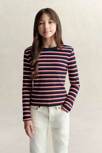 PÓLÓ GANT STRIPE RIB LS T-SHIRT EVENING BLUE