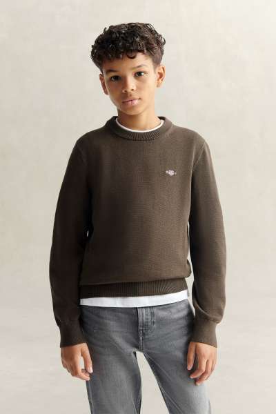 PULÓVER GANT SHIELD COTTON CREW NECK SWEATER SHADOW BROWN