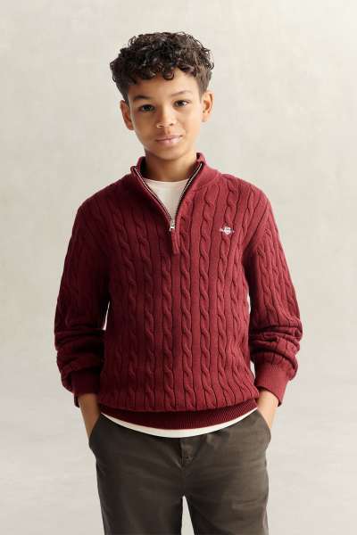 PULÓVER GANT SHIELD COTTON CABLE HALF ZIP SWEATER PLUMPED RED