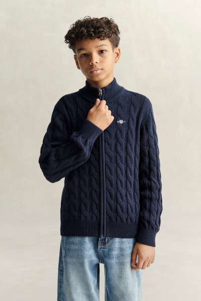 PULÓVER GANT SHIELD COTTON CABLE ZIP SWEATER EVENING BLUE