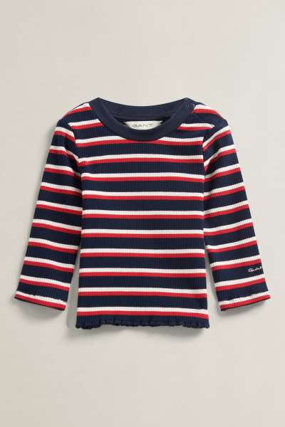PÓLÓ GANT STRIPE RIB LS T-SHIRT EVENING BLUE