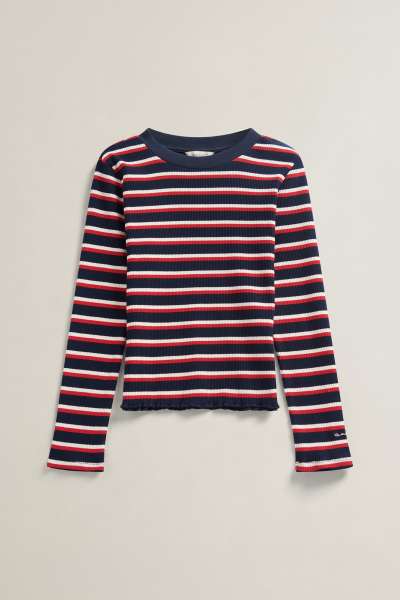 PÓLÓ GANT STRIPE RIB LS T-SHIRT EVENING BLUE