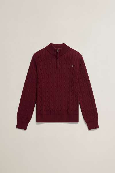 PULÓVER GANT SHIELD COTTON CABLE HALF ZIP SWEATER PLUMPED RED