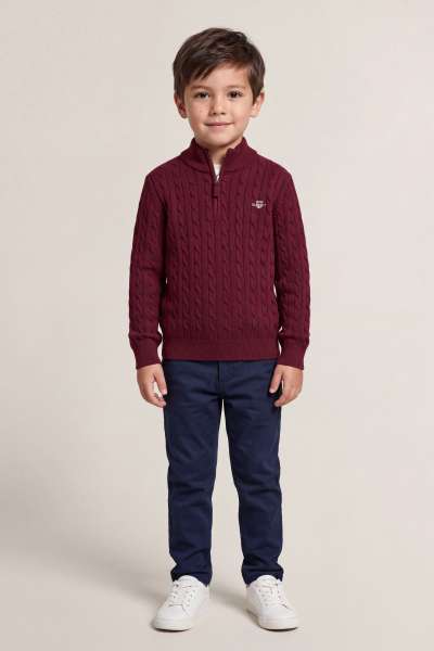 PULÓVER GANT SHIELD COTTON CABLE HALF ZIP SWEATER PLUMPED RED