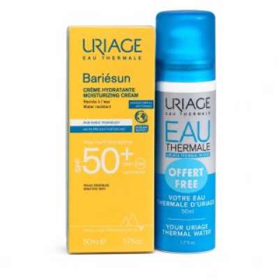Uriage Bariésun készlet a tökéletes barnuláshoz Moisturising Cream SPF 50+ + Eau Thermale Thermal Water 2 x 50 ml