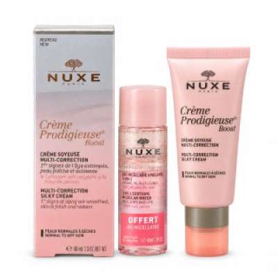 Nuxe Creme Prodigieuse Boost arcápoló szett Multi Correction Silky Cream + Very Rose 3-in-1 Soothing Micellar Water 40 ml + 40 ml