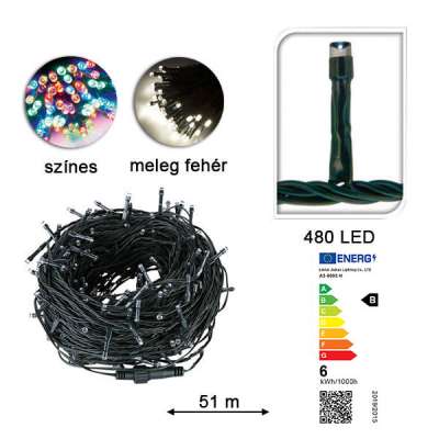 LED fényfüzér választható méretben és színben-480 LED-es -színes